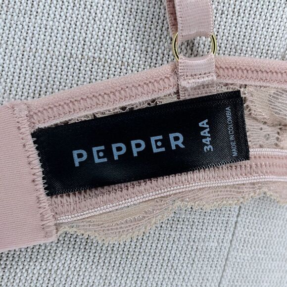 NWT Pepper Laidback Lace Bra sz 34AA * Sienna Rose Pink Underwire Mesh Overlay - Picture 6 of 7